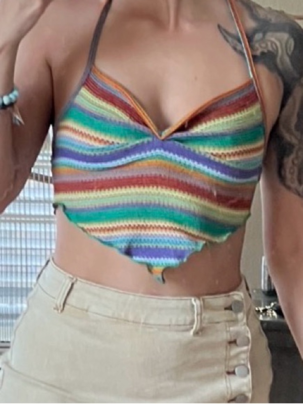 Multicolor stripe stretch halter top XS